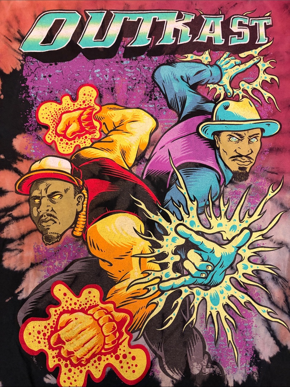 Vintage Outkast T-Shirt Mens Sz  LXL/Bleach Wash Tie Dye Graphic Hip Hop Cotton